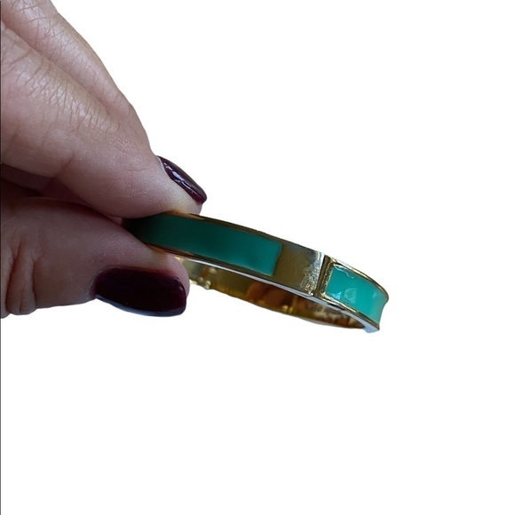 Kate Spade New York Like Hotcakes Gold Tone Teal Enamel Bangle Bracelet with Bag - Picture 8 of 15
